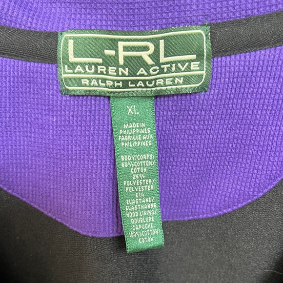 LRL Ralph Lauren Black Pullover Hoodie with Purple Hood Lining - Picture 2 of 7